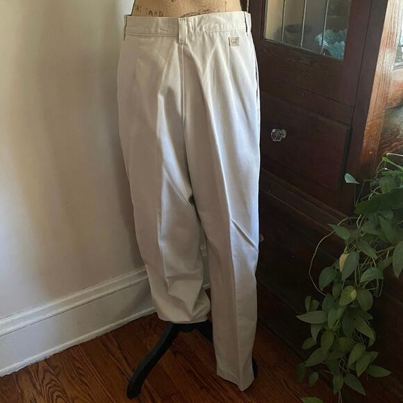 Vintage Lee 90s Pleated Twill Pants Beige 12P High Rise Cotton Workwear Neutral - Picture 6 of 17